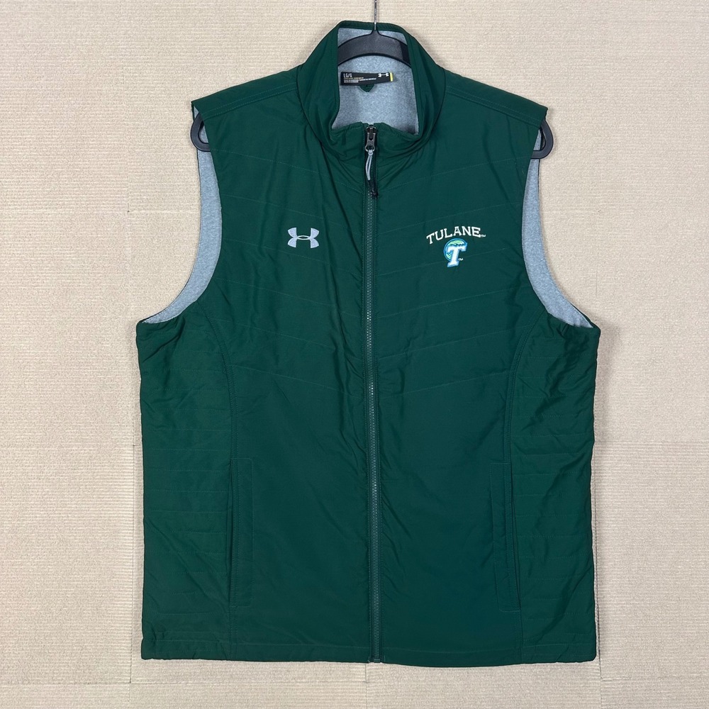Under Armour Storm1 Quilted Vest Men L Green Tulane University ColdGear Full Zip